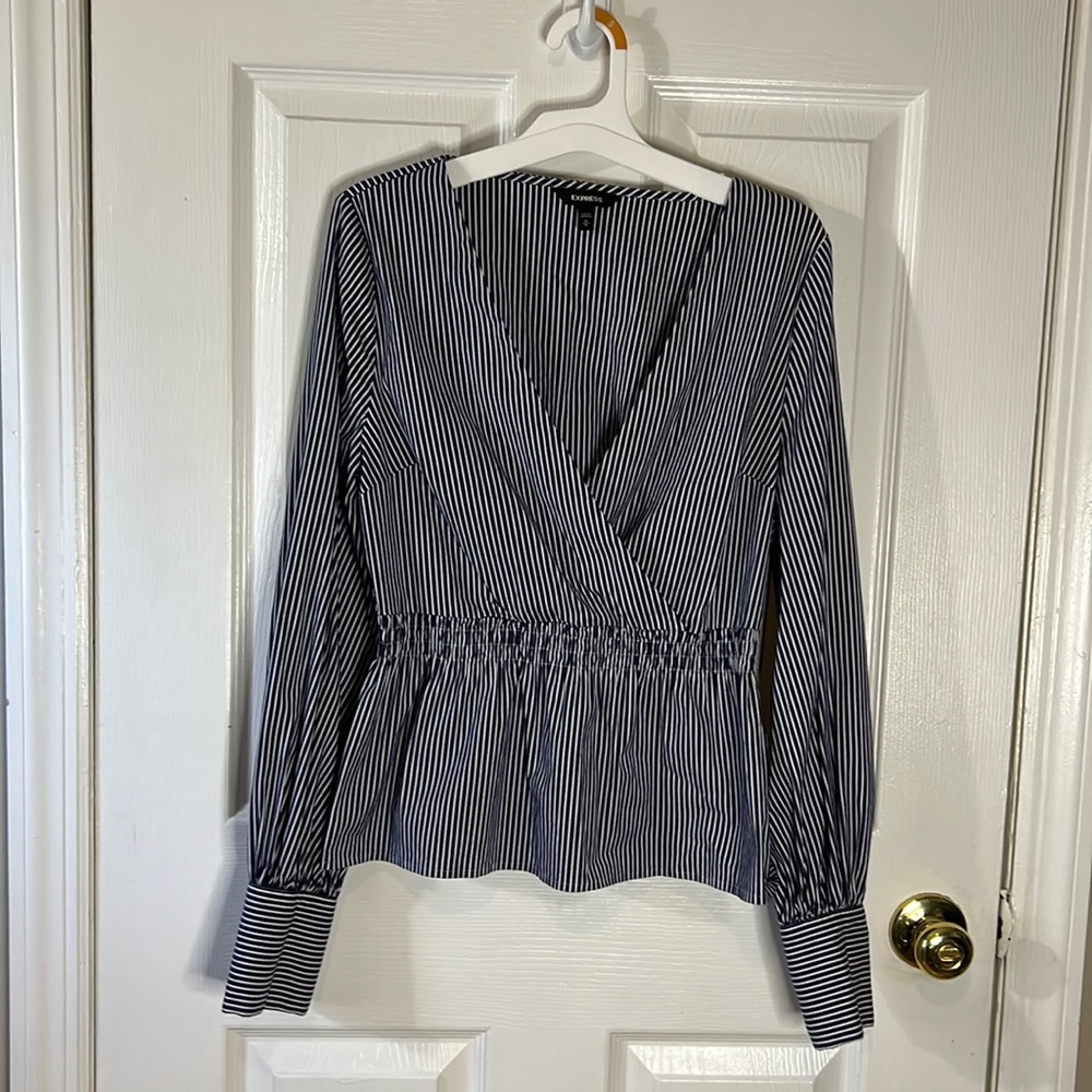 White and blue striped blouse
